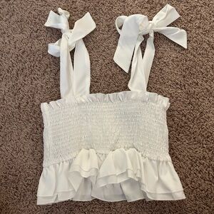 SHEIN White Smocked Ruffled Crop Top